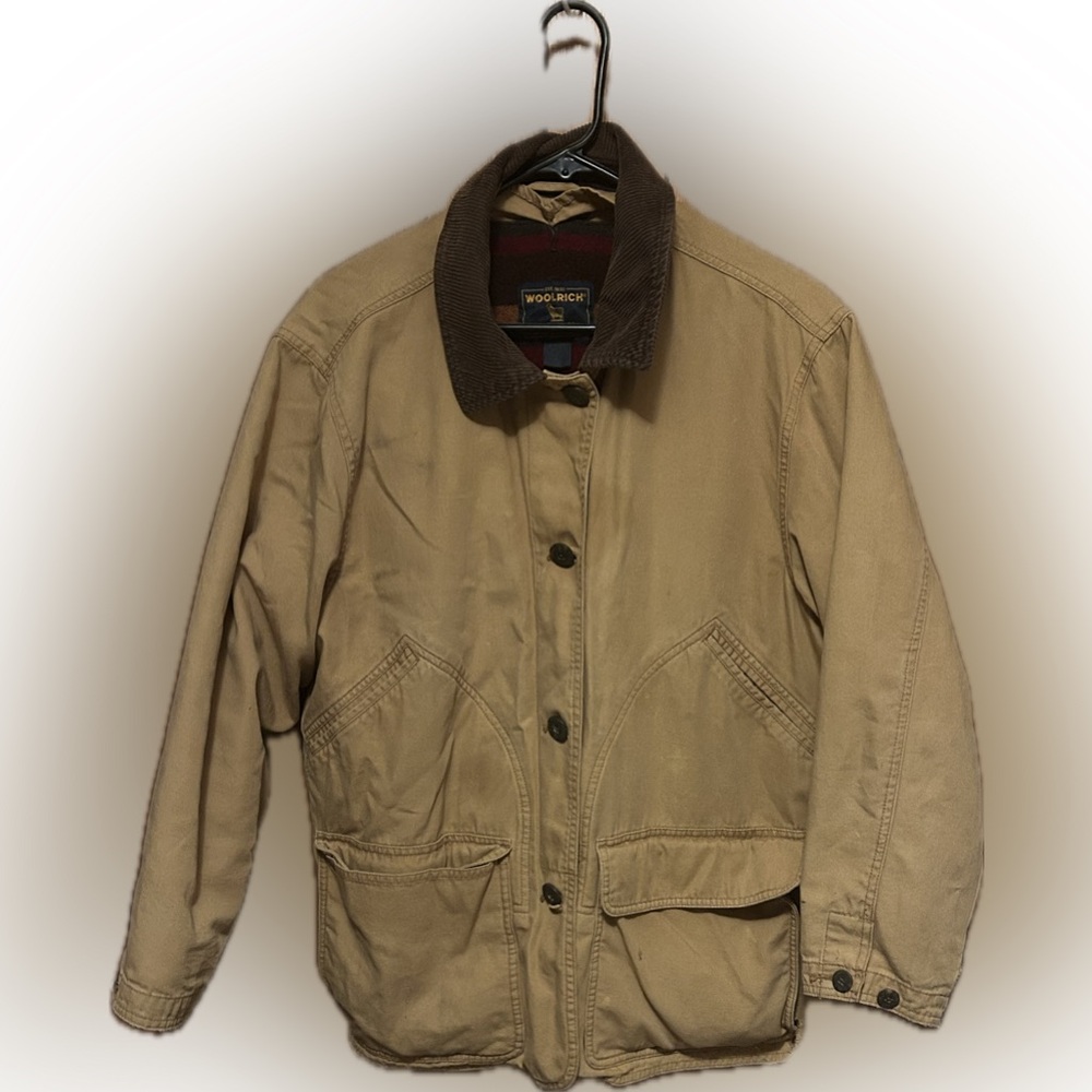 Woolrich Tan Utility Jacket with Dark Brown Collar